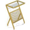 Gold Side Table, Z-Shaped End Table with Charging Station, Modern TV Tray Table with Magazine Rack, Tempered Glass Coffee Table for Small Space, Bedroom, Office, Living Room, Gold