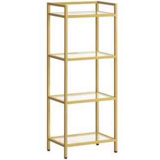 4-Libreria d'oro di livello, Librerie in vetro temperato, Scaffale sottile per soggiorno, Libreria stretta per piccoli spazi, Espositore per scaffali per l'home office, Oro