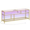 Porta TV color oro, Stand TV LED rettangolare con punti vendita a 65 '', Centro di intrattenimento moderno in vetro con scaffali aperti, Consolle TV multimediale per soggiorno, Camera da letto, Oro