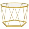 coffee table, gold glass coffee table for living room, 27.6" round coffee table, 1 layer center table, metal frame, hexagonal design, for small space, reception room, apartment, golden