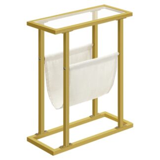 Sidebord, Smal sengebord, Tempereret glas sidebord, Lille sidebord med magasinholder, Sofa sidebord til stue, Soveværelse, Guld