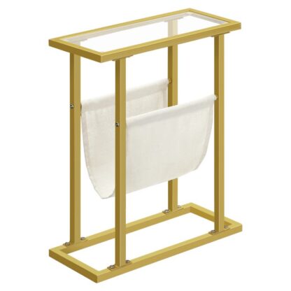 Table d'appoint, Table d'appoint de lit étroite, Table d'appoint en verre trempé, Petite table d'appoint avec porte-revues, Table d'appoint de canapé pour le salon, Chambre à coucher, Or