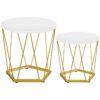 small coffee table set of 2, round coffee end table with metal frame, white side table for living room, bedroom and balcony, modern style, white and gold