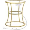Runde sidebord med opladningsstation, Hærmet glas rundt slutbord med 2 Hylder, Guld sofabord med metalramme til lille plads, Sofa sofa og seng, Nem montering, Guld