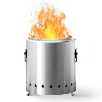 Pozzo del fuoco senza fumo, Braciere in acciaio inossidabile con supporto, Caminetti a legna con cassetto cenere estraibile, Braciere da esterno portatile per campeggio nel patio esterno con borsa per il trasporto, Argento