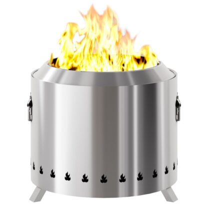 Grote rookloze vuurplaats, 19.3 inch roestvrijstalen vuurpit, Houtbrandende open haarden met verwijderbare aspan, draagbare buitenvuurpit met stand, voor kamperen met draagtas, zilver