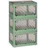 14.8 Gal Plastic Storage Bins with Lids, Collapsible Storage Bin with Wheels, Folding Storage Box, Stackable Storage Bin with 5 Doors, for Home, Office Organizing, 3-Pack, Green