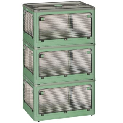14.8 Contenitori in plastica Gal con coperchi, Contenitore pieghevole con ruote, Scatola portaoggetti pieghevole, Contenitore impilabile con 5 Porte, per Casa, Organizzazione dell'ufficio, 3-Pacchetto, Verde