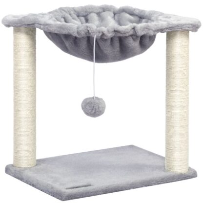 crann cat, Túr Kittens Beaga, 15.7 x 11.8 x 16.5 orlach, Hammock le poist scríobtha sisal, troscán tí peataí, liath liath