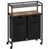 cesto portabiancheria con ruote, Sorter del bucato 2 sezione, cesto della biancheria scorrevole, 2 Borse per lavanderia estraibili e rimovibili, per lavanderia, Badroom, marrone rustico