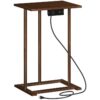 Bamboo End Table, C-Shaped Side Table, Sofa Table with Charging Station, Small Snack Table, 1 AC Outlet and 2 USB Ports, Easy Assembly, for Living Room, Bedroom, Study, Mocha