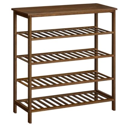 Raca bróg bambú, 5-Raca bróg sraitheanna don bhealach isteach, 29.5" L x 11.8" W x 31.5" H, Bíonn 16-20 Péirí Bróga, Stóráil seilf bróg bambú ilfheidhmeach, Cobhsaí agus staidéar, le haghaidh closet, Mothar