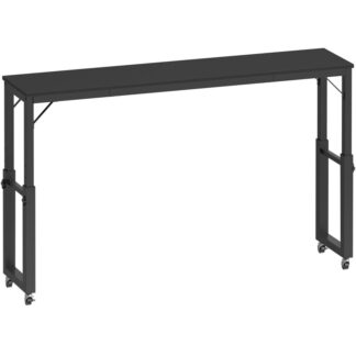Tableau trop bancaire noire avec roues, LED MOBILE HAUT-LIGE AVEC LA TAILLE RÉGLABLE, Table à roulettes, Table à manger, Bureau d'ordinateur, pour Chambre, Salon, Bureau