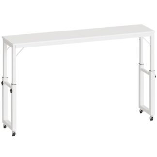Table de lit blanche avec roues, LED MOBILE HAUT-LIGE AVEC LA TAILLE RÉGLABLE, Table à roulettes, Table à manger, Bureau d'ordinateur, pour Chambre, Salon, Bureau