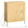 mobile buffet credenza, mobile da cucina con stazione di ricarica, cabinet bar con scaffale regolabile, ispirato a rattan,per soggiorno, naturale