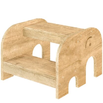 Sgabello a gradino del bambino naturale, Sgabello a 2 livelli in legno a forma di elefante per bambini, Assistente cucina per bagno del bambino, Facile da pulire per il lavandino del bagno, Cucina, Camera da letto