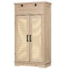 Camarade de garde-manger, Armoire de garde-manger de cuisine avec décoration en rotin,Armoire de rangement avec tiroir et tablette réglable, Garde-manger de cuisine de style ferme pour la cuisine, Salle à manger, Naturel