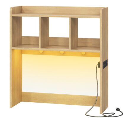 Libreria desktop a colori in legno naturale, Scaffale desktop per ufficio, Hutch da scrivania con punti vendita, Libreria desktop per ufficio in legno, Scaffale dell'organizzatore desktop con striscia leggera a LED e 3 Ganci, per Casa, Studio