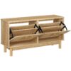 Panchina di archiviazione per scarpe per l'ingresso, panca per scarpe con 2 cassetti ribaltabili, armadio per scarpe con finta decorazione di rattan, gambe solide in legno, per l'ingresso, soggiorno,