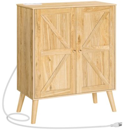 credenza buffet, mobile da cucina con stazione di ricarica, Gabinetto d'ingresso con scaffale regolabile per soggiorno, naturale