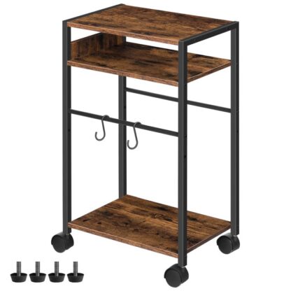 Support de tour d'ordinateur, Support d'imprimante mobile, 3-Chariot d'imprimante à niveaux avec étagère réglable, Support CPU avec roulettes, Table d'appoint, Robuste et stable, pour le bureau à domicile, Brun rustique