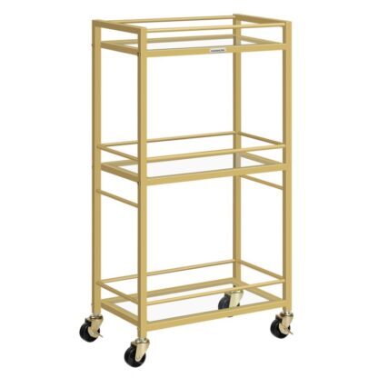 Carrinho de bar para casa, 3-Carrinho de bebidas sobre rodas, Carrinho de servir bar doméstico, Carrinho de mini bar para espaços pequenos, Carrinho de cozinha rolante para bar, Cozinha, Sala de jantar, Ouro
