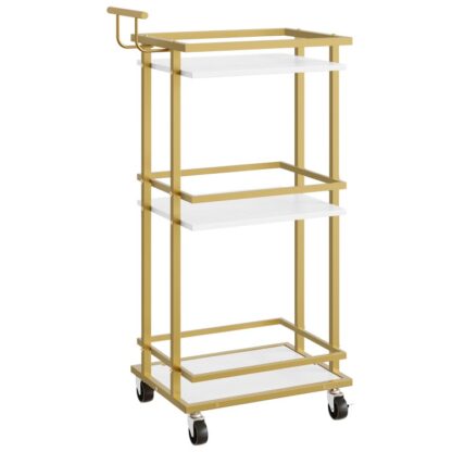 Carrinho de cozinha, Carrinho de bar para casa, Carrinho de servir fino, Carrinho móvel sobre rodas, Carrinho de armazenamento estreito para espaços pequenos, para cozinha, Sala de jantar, Sala de estar, Ouro e branco