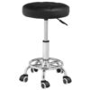 Round Rolling Stool with Wheels, Height Adjustable Swivel Stool, PU Leather Chair, Swivel Drafting Chair with Footrest, for Beauty Shop, Hair Salon, Bar, Studio, Black and Silver