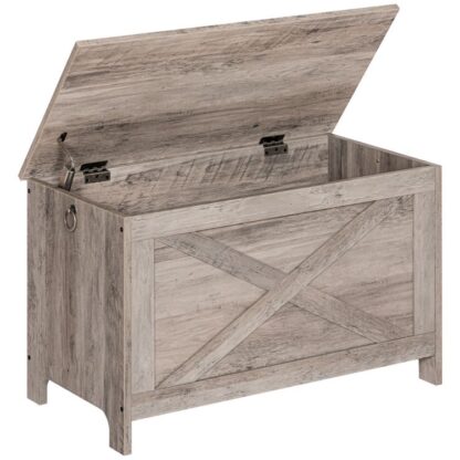 speelgoedkist, Stevige ingang opslagbank met veiligheidsscharnieren, retro speelgoeddoos, houten look accent meubels voor woonkamer, slaapkamer, grijs