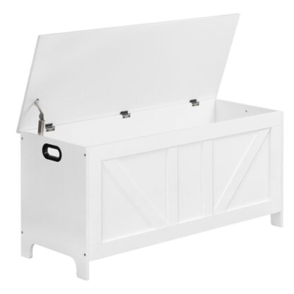 Cassapanca, 39.4" Scatola porta giocattoli, Baule portaoggetti di grandi dimensioni, Panca per scarpe, Panca portaoggetti con cerniera di sicurezza, Panca d'ingresso, 130l, per soggiorno, Entrata, Camera da letto, Bianco