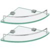 Étagères en verre flottantes pour salle de bain, Ensemble de 2 Étagère de salle de bain en verre fixée au mur, Étagères d'angle Étagères flottantes en acier inoxydable pour mur, Salle de bain, Toilettes, Décor de la chambre, Argent
