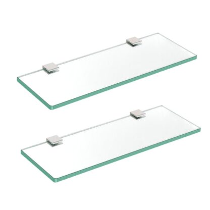 Glass Shelf for Bathroom, Set of 2, 15.7 Inch Bathroom Shelves Wall Mounted, Tempered Glass Shelves with Zn Alloy Brackets, Floating Shelves for Bathroom, Toilet, Room Decor, Silver