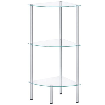 estante de esquina, 3-Unidad de estante de nivel, estante de baño de vidrio independiente, ahorro de espacio, estilo moderno, para el baño, sala de estar, dormitorio, sala de estudio, plata