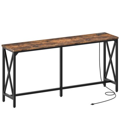 1.8M TÁBLA RUSTIC RUSTIC AGUS DUBH DUBH, Tábla itheacháin na cistine le asraon cumhachta agus footrest, Stíl Thionsclaíoch, Do Philbhín, Seomra Maireachtála