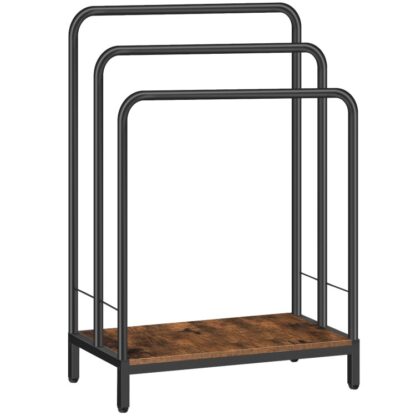 porte-serviettes sur pied, support d'échelle de couverture industrielle, porte-serviettes en métal, 23.6" L x 11.8" W x 33.4" h, 3 Organisation de stand de couverture de niveau pour salle de bain, brun rustique et noir
