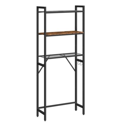 über dem Toilettenlagerständer, 3-Tier Badezimmer Space Saver Organizer Regal, stabile freistehende über dem Toilettenständer mit 2 Haken für Badezimmer Toilette Wäscherei Balkon, rustikales Braun
