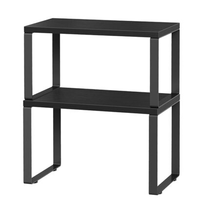 Kabinetarrangørens hylde, sæt af 2 Køkken tæller hylder, Stackable køkken bordplader hylder, Udvidelige krydderi stativer, til køkken, kontor, stue, sort