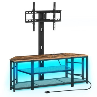 55" Τηλεοπτική στάση με ένδειξη και λυχνία LED, Κονσόλα πολυμέσων διασκέδασης στο κέντρο με την έξοδο ισχύος, Παιχνίδι περιστρεφόμενη τηλεοπτική στάση μέχρι 70" τηλεοράσεις, ύψος ρυθμιζόμενο για σαλόνι, υπνοδωμάτιο