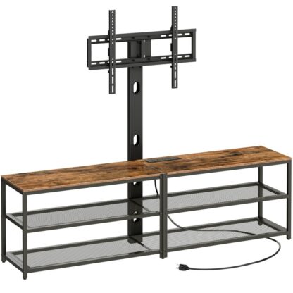 TV állvány rögzítéssel és 4 POWER outlets 70.9 ", Entertainment Center Media Console, Elforgatható TV-állvány Rögzíthető 80 hüvelykes tévék, Állítható magasságú, Fém keret nappaliba, Hálószoba