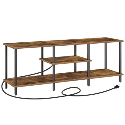 tv stand for tvs up to 65 inch, 3-tier entertainment center media console with 4 outlets, industrial tv console table with open storage shelves, tv cabinet for living room, bedroom