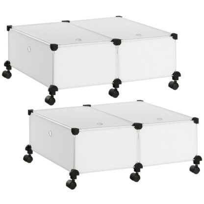 Rangement sous le lit avec roulettes, Ensemble de 2 Organisateurs de rangement amovibles, Conteneurs de stockage cachés, Rabattable, pour organiser les vêtements de la chambre, Feuilles, Couvertures, Blanc