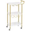 3-Carrello con lingotti d'oro di livello, Carrello da bar per la casa, Carrello per bevande con ruote e portabottiglie & Portabicchiere, Carrello del vino per la sala da pranzo della cucina, Soggiorno, Parti, Oro e bianco
