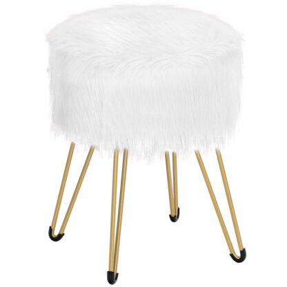 ottoman avec stockage, tabouret moelleux blanc pour coiffeuse, tabouret rond, table d'appoint multifonctionnelle, coussin éponge, jambes en métal, pour le salon et la chambre, blanc et or