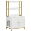 White and Golden Litter Box Enclosure with Shelves, Wooden Cat Litter Box Furniture, Large Hidden Litter Box with Doors, Storage Cabinet, for Most of Litter Box