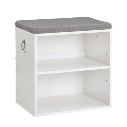 Panca per scarpe 2 Livello, Bianco e grigio, Legno ingegnerizzato, Regolabile, Compartimenti semi-aperti, 81carico kg