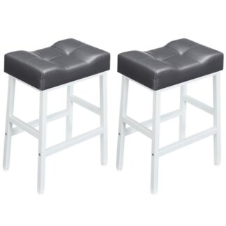 bar stools set of 2, 24 inch counter height saddle stools, 3.5" thick sponge pu bar chairs, breakfast stools with foot rest, for kitchen island, dining room, bar, gray and white