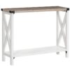 Table console de ferme, Table d'entrée étroite, Table de canapé avec 2 Étagères ouvertes, pour le couloir, Salon, Blanc et greige