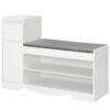 Shoe Bench, Entryway Storage Bench with Drawer and Cabinet, Shoe Rack with Removable Padded Cushion, Shoe Organizer Cabinet for Hallway, Bedroom, Living Room, White and Gray