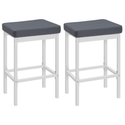 taburetes de bar, conjunto de 2 sillas de bar, 24.8-Heces de altura de pulgada, taburetes de barra de desayuno, sillas de barra de cocina, 2" tapicería gruesa, para la cocina, comedor, cafetería, mostrador, blanco y gris