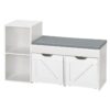 Kids Bookshelf with Reading Nook, Kids Bookcase Bench & Seat Cushion and 2 Storage Cubbies, Kids Reading Nook, Toy Storage Box on Wheels, Toy Chest for Bedroom, Playroom White and